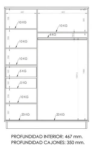 Ropero Placard Organizador- 2 Ptas Corred. 2 Caj. Pe-135