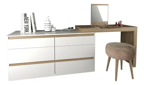 D_618739-MLA91527852145_092025-O.webp Comoda 6 Cajones Con Maquillador Tables 3114 Color Olmo/blanco