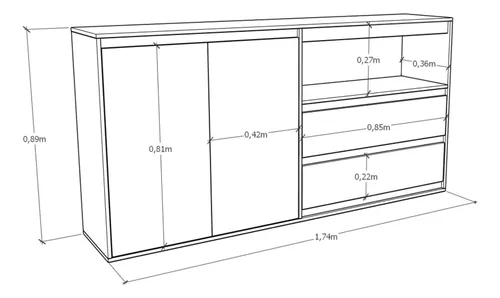 Bahiut Vajillero Rack 2 Cajones, 2 Puertas Cod. 4026 Tables