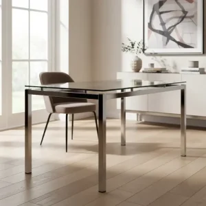 Mesa París 120 X 80. Tapa De Vidrio Base Cromada