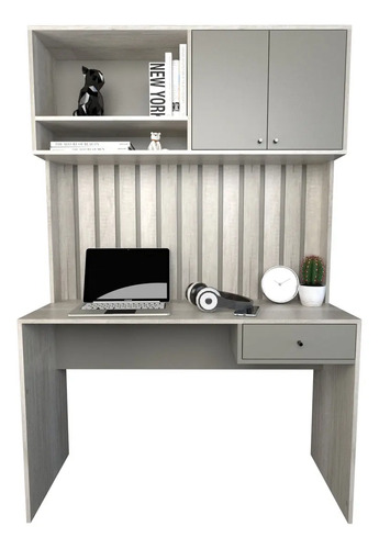 Escritorio Varillado Mesa Pc Computacion Con Alzada Moderno Color Nevado Con Gris