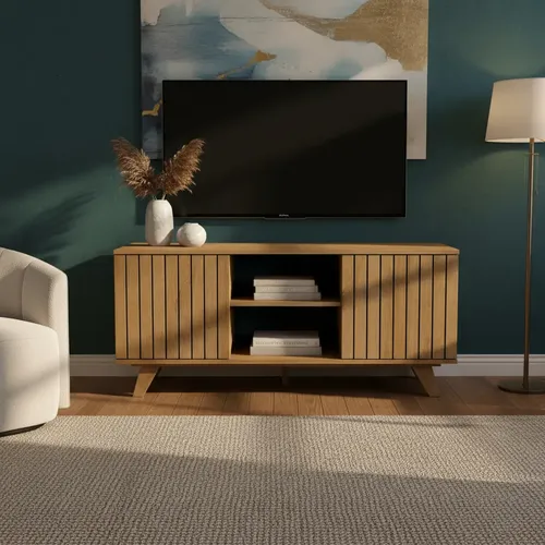 D_622307-MLA99514827816_112025-O.webp Mueble Tv Moderno Escandinavo Rack 2cajones Estantes 120x54 Color Roble Miel