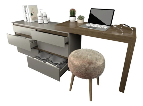 D_623424-MLA91139772590_092025-O.jpg Comoda 6 Cajones Con Maquillador Tables 3114 Color Nogal/gris