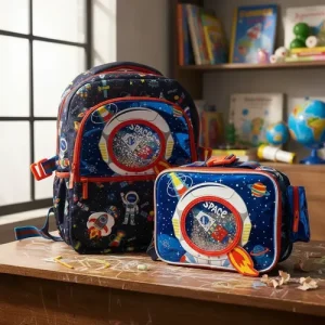Mochila Escolar, Lunchera Y Monedero. Space. Vest