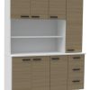 D_628111-MLA99748935573_112025-O.jpg Aparador De Cocina 1,20mt Melamina 7ptas 3 Cajones Estantes Color Blanco Frente Avellana