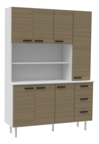 D_628111-MLA99748935573_112025-O.jpg Aparador De Cocina 1,20mt Melamina 7ptas 3 Cajones Estantes Color Blanco Frente Avellana