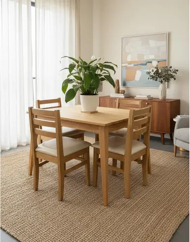 Mesa Comedor Escandinava 1.20 X 90 + 4 Sillas Atlantic Tapiz