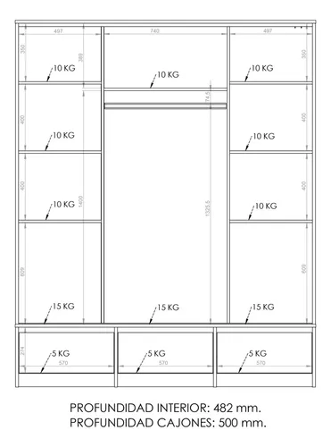 Ropero Placard Organizador- 2 Ptas Corred. 3 Caj. Pc-180