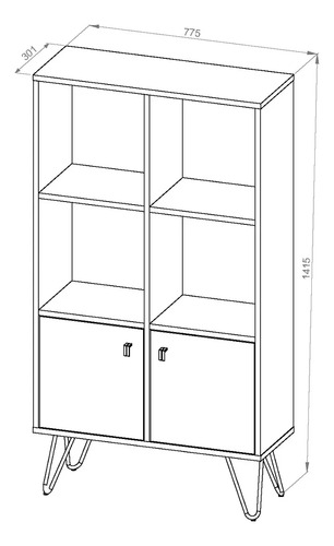 D_639581-MLA104329407556_012026-O.jpg Biblioteca Estantería Melamina Diseño Industrial Moderna Organizador Oficina Living Estudio Exhibidor Columna Modular 2 Cuerpos 2 Puertas 6 Estantes Atakama Patas Negras Le076 Dielfe