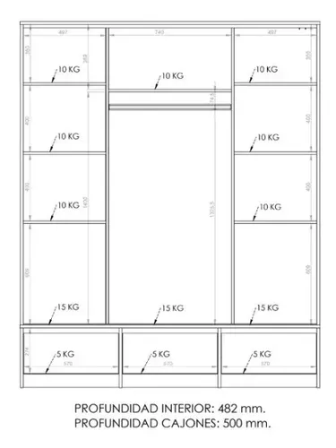 Ropero Placard Organizador- 2 Ptas Corred. 3 Caj. Pc-180