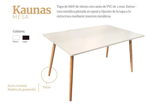 Mesa Cocina Comedor Kaunas. Tapa Melamina Base Made 160 X 82