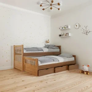 Cama Nido Doble Con Cajonera (3 Cajonera). Pino Lustrado 113