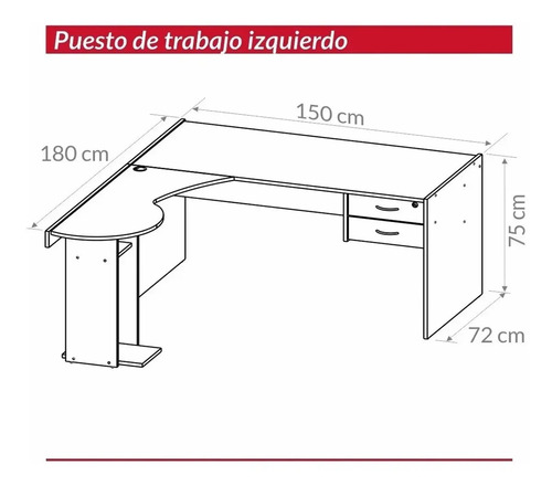 Mesa Escritorio En L, Puesto De Trabajo Izquierdo Cod. 914