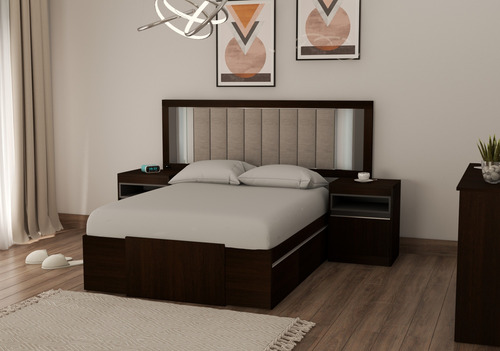 Respaldo P- Sommier Tapizado Kyomu C/ Luz Led, Usb Y Vidrio