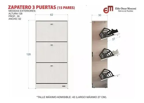 D_650465-MLA69335425076_052023-O.jpg Zapatero Botinero Organizador 3 Puertas. 128 X 62-cod. 56508