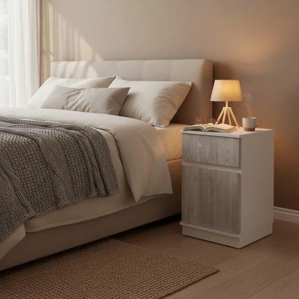 Mesa De Luz Para Sommier, 1 Cajon, 1 Puerta- 38 X 61 X 38