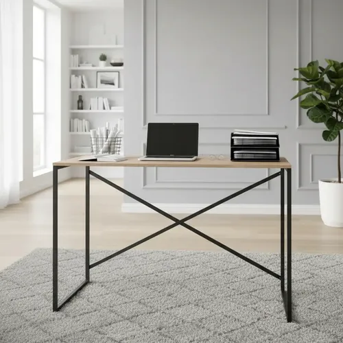 D_656087-MLA100112217607_122025-O.webp Escritorio Para Oficina Y Hogar Melamina Madera 120 Cm Roble Kendal Con Caño Negro Moderno Minimalista Home Office Mesa... Roble Kendal / Negro