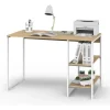 Escritorio Mesa De Trabajo Hogar Oficina Para Computadora Cpu 3 Estantes 120cm Color Blanco Y Roble Natural Ees120 Dielfe Roble Natural / Blanco