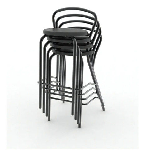 Banqueta Milano Tapizada Cuerina Taburete Alto Cocina Barra Desayunador Living Estructura Caño Redondo Resistente 120 Kg Moderna Negro Asiento Negro Bml017 Dielfe Laqueado