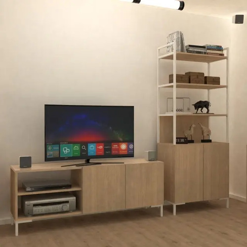 Rack Para Tv Led Melamina Caño- 2 Puertas- Estantes Ros 130