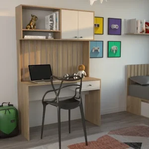 D_659586-MLA90955009046_082025-O.webp Escritorio Varillado Mesa Pc Computacion Con Alzada Moderno Color Olmo Finlandes - Blanco Everest