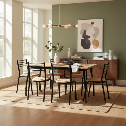 Combo Juego Cocina Comedor Mesa + 6 Caño Refor Sillas Mod. 6