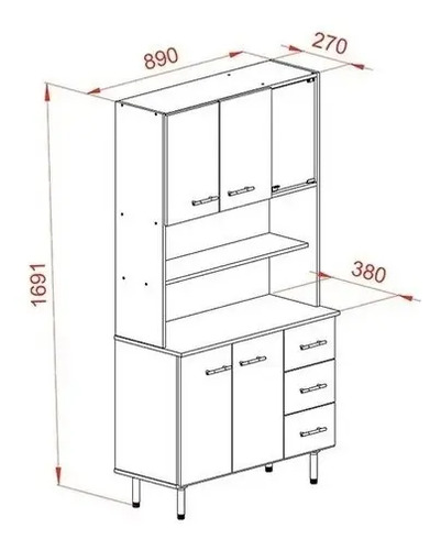 Aparador Kit De Cocina Triplo 5 Ptas 3 Caj 171 X 90 Cd 10104