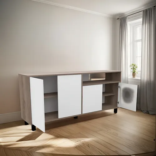 Vajillero Doors 4 Puertas 1,70 Mt Bahiut Color Nebraska Gris Blanco