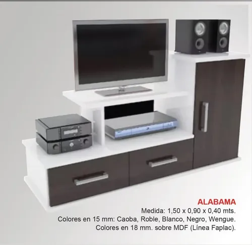 Rack Para Tv Led- Alabama- Melamina- 150 X 90- 2 Caj. 1 Pta