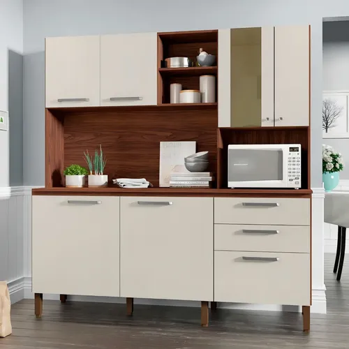 Bajomesada Cocina Kit's Paraná 7 Puertas 2 Cajones Mdp Moderna Beige Tapas Para Mostrador Nogal/blanco Apagado