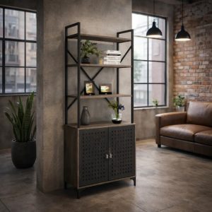 Biblioteca Estanteria Melamina Diseño Industrial Moderno Linea Soho Organizador Oficina Living Exhibidor Con Puertas Canyon Negro 172 Cm Ess070 Dielfe