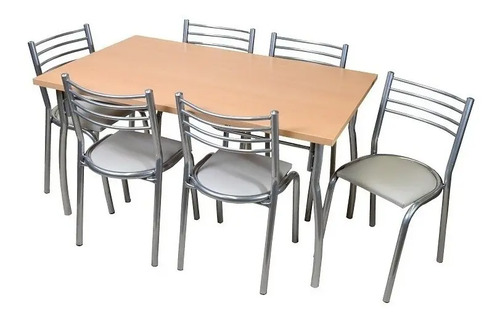 Combo Juego Cocina Comedor Mesa + 6 Caño Refor Sillas Mod. 6