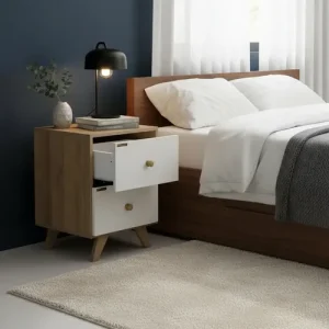 D_668621-MLA99981790715_112025-O.webp Mesa De Luz Escandinava Muebles Gacela Melamina 2 Cajones Blanco/roble Laqueado Blanco/roble Miel
