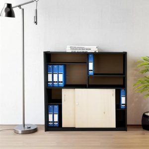 D_669182-MLA99935940867_112025-O.jpg Biblioteca Armario Mueble Organizador Ptas Corrediz Estantes Color Negro - Haya