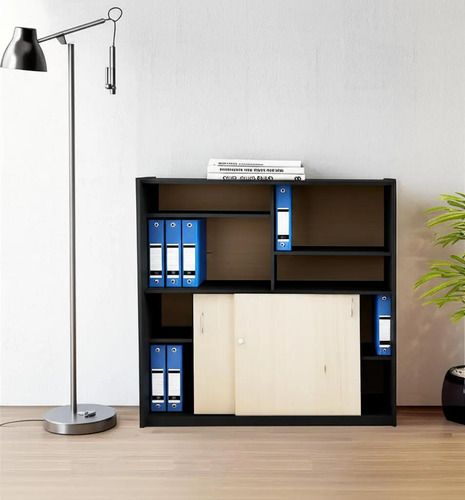 Biblioteca Armario Mueble Organizador Ptas Corrediz Estantes Color Negro - Haya
