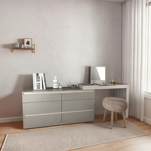 D_670383-MLA95104847542_102025-O.webp Comoda 6 Cajones Con Maquillador Tables 3114 Color Nevado Gris