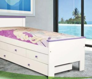 Cama 1 Plaza Ludmila- Mdf Laqueado- Con Cajonera Bajo Cama