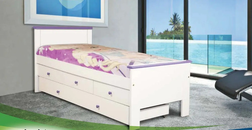 Cama 1 Plaza Ludmila- Mdf Laqueado- Con Cajonera Bajo Cama