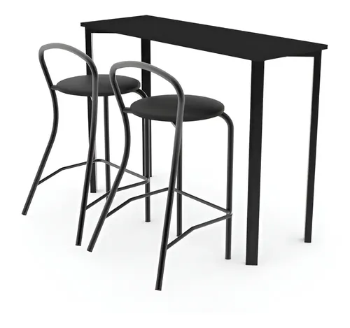 Banqueta Milano Tapizada Cuerina Taburete Alto Cocina Barra Desayunador Living Estructura Caño Redondo Resistente 120 Kg Moderna Negro Asiento Negro Bml017 Dielfe Laqueado