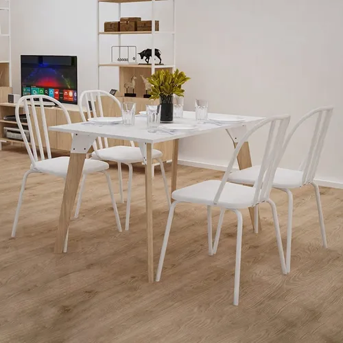 Mesa Fija Rectangular Oslo 140 X 82- Tapa Blanca Base Roble