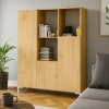 Biblioteca Estantería Melamina Diseño Oslo Nórdico Organizador Living Oficina Estudio Columna Modular 3 Cuerpos 3 Puertas 9 Estantes Roble Natural Patas Blancas Los110 Dielfe