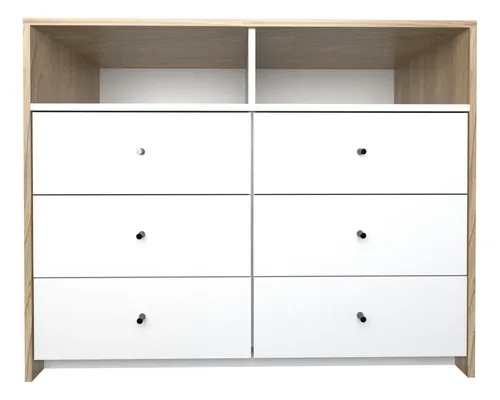 D_676360-MLA81803991838_012025-O.webp Comoda Chifonier Cajonera 100x80 Mueble Minimalista 6 Caj. Color Olmo Finlandes Con Everest