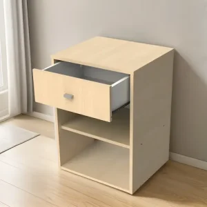 Mesa De Luz 1 Cajon 2 Estantes Melamina Funcional Acabado Mate Color Malta