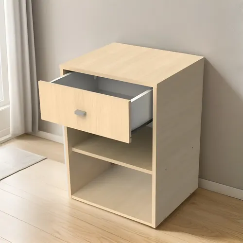 D_680162-MLA95179567336_102025-O.webp Mesa De Luz 1 Cajon 2 Estantes Melamina Funcional Acabado Mate Color Malta