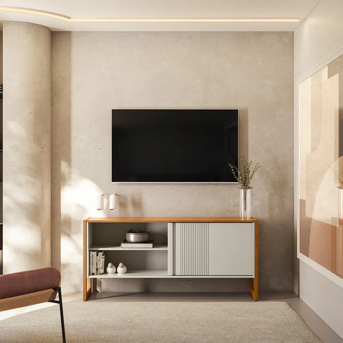 Estante Para Tv Gold Linea Brasil De 55 Pulgadas, Color Natural/blanco Roto