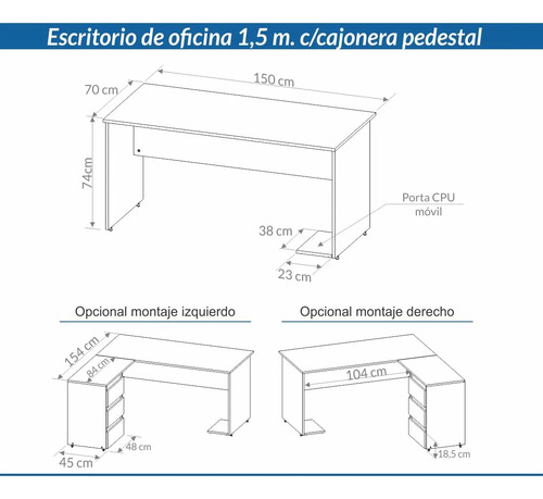 D_686268-MLA85732137654_062025-O.jpg Escritorio Para Oficina Con Cajonera 1.50 X 0.70 3912- 7303