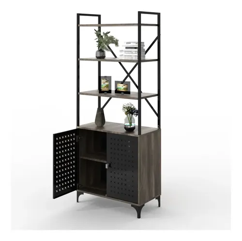 D_692158-MLA104225482248_012026-O.webp Biblioteca Estanteria Melamina Diseño Industrial Moderno Linea Soho Organizador Oficina Living Exhibidor Con Puertas Canyon Negro 172 Cm Ess070 Dielfe