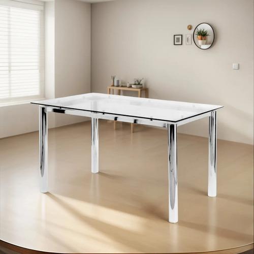 D_693123-MLA84237800185_042025-O.jpg Mesa Cocina Comedor Vidrio. Base Cromada 3 . 140 X 85. Paris