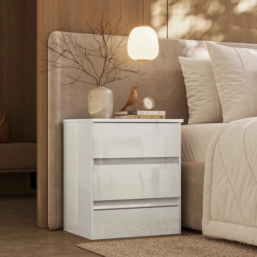 Mesa De Luz Fit 2 Cajones Moderna 100% Mdp Brillante Blanco