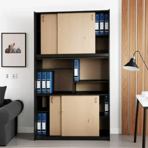Biblioteca Armario Doble Organizador Ptas Corrediz Estantes Color Negro - Haya